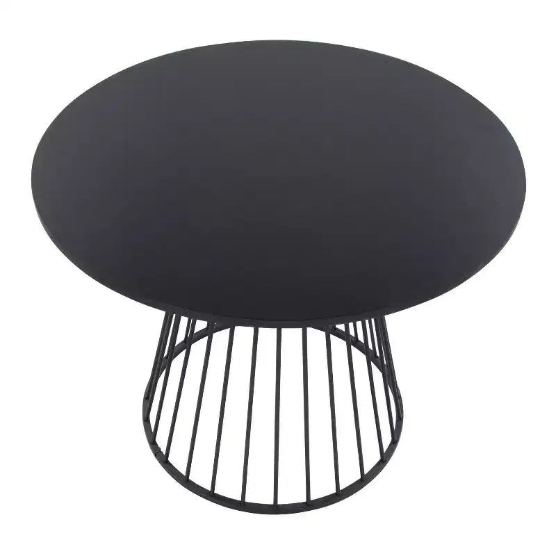 Tavolo da pranzo rotondo nero per 4 persone – Piano in MDF nero e base a piedistallo in metallo