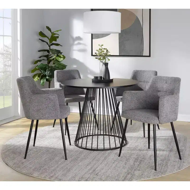 Tavolo da pranzo rotondo nero per 4 persone – Piano in MDF nero e base a piedistallo in metallo
