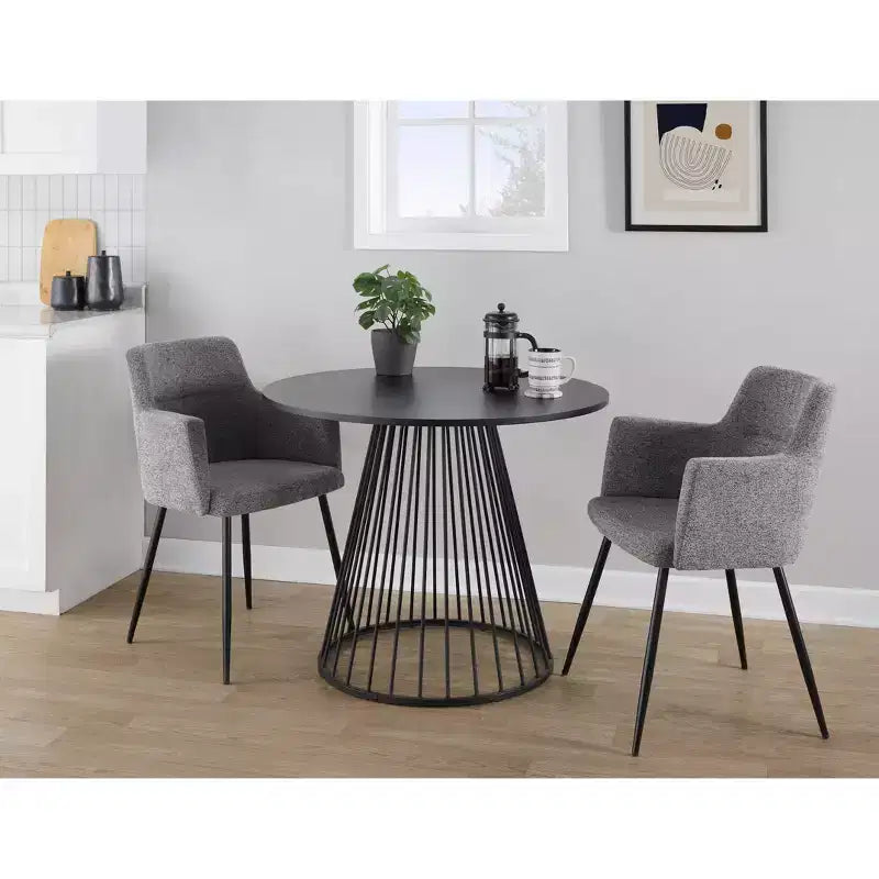 Tavolo da pranzo rotondo nero per 4 persone – Piano in MDF nero e base a piedistallo in metallo