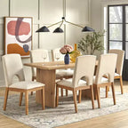 Set da pranzo rettangolare 7 pezzi in rovere naturale e beige per 6 persone