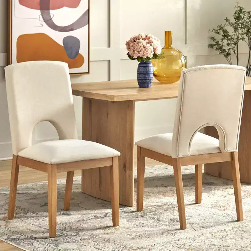 Set da pranzo rettangolare 7 pezzi in rovere naturale e beige per 6 persone