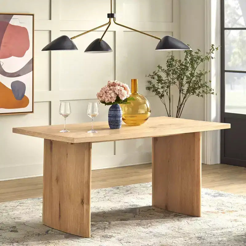 Set da pranzo rettangolare 7 pezzi in rovere naturale e beige per 6 persone