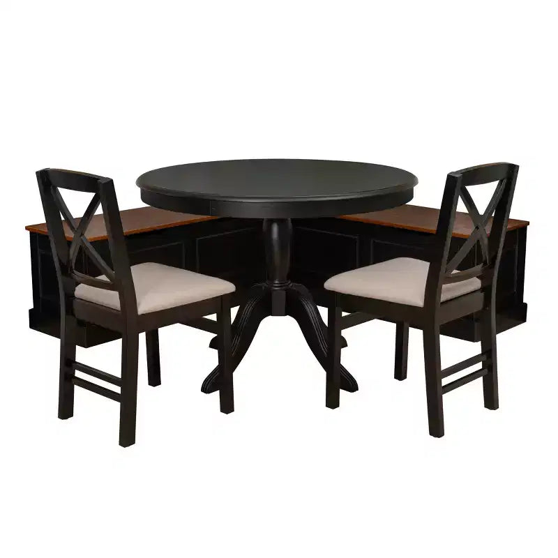Linon 4pc Tobin Nook and Table Dining Set Black/Walnut