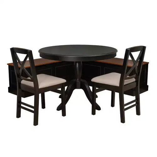 Linon 4pc Tobin Nook and Table Dining Set Black/Walnut