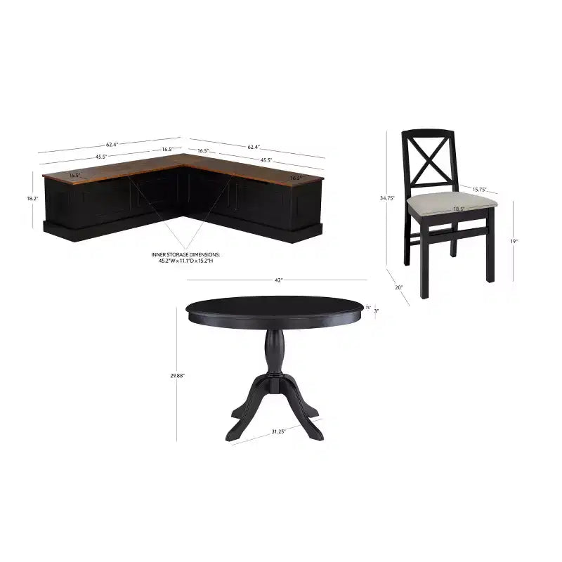 Set da pranzo angolare a 4 posti (4 persone) nero e noce