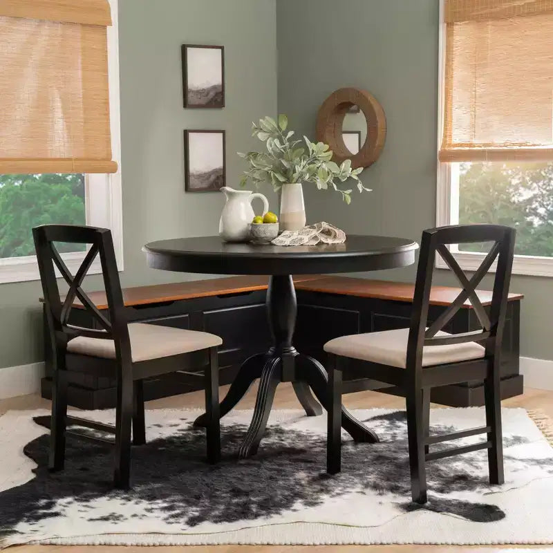 Set da pranzo angolare a 4 posti (4 persone) nero e noce