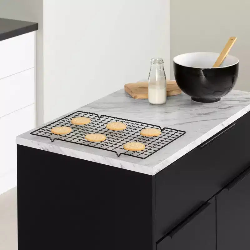 Isola cucina nero opaco e finto marmo bianco con contenitore, uso per 1 persona