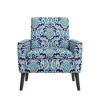 Poltrona Mid-Century in Damasco Blu Cobalto e Grigio, 1 Posto