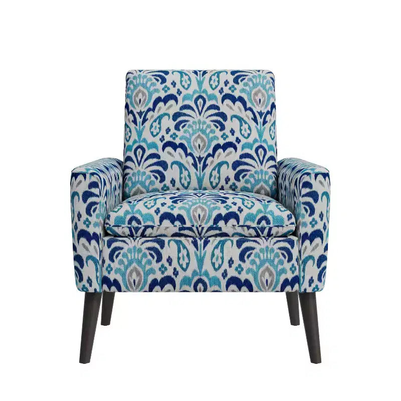 Poltrona Mid-Century in Damasco Blu Cobalto e Grigio, 1 Posto