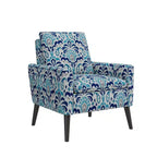 Poltrona Mid-Century in Damasco Blu Cobalto e Grigio, 1 Posto