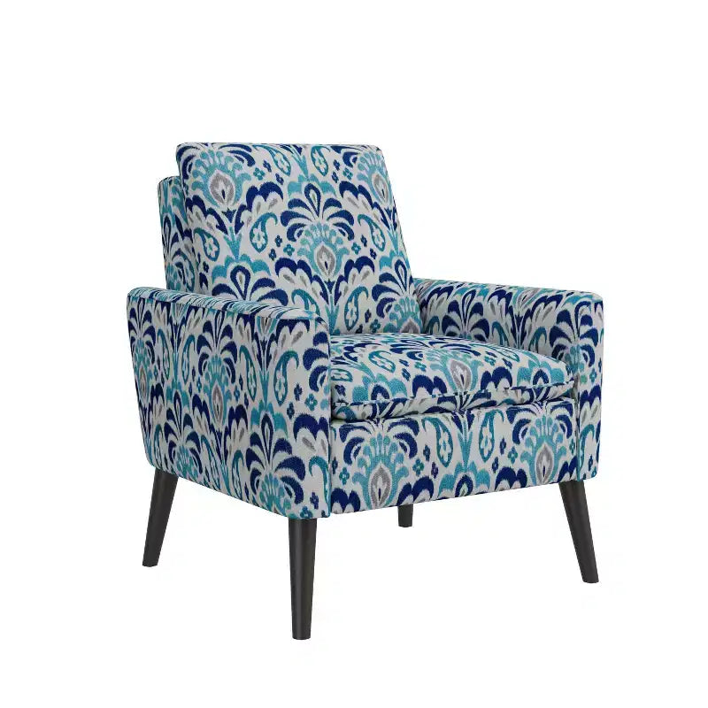 Poltrona Mid-Century in Damasco Blu Cobalto e Grigio, 1 Posto