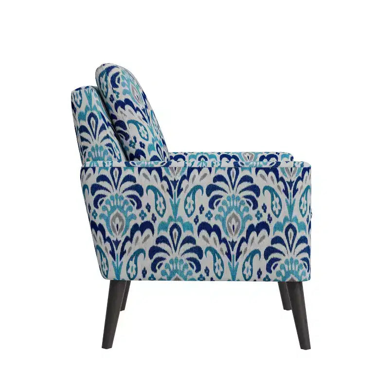 Poltrona Mid-Century in Damasco Blu Cobalto e Grigio, 1 Posto