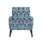 Poltrona Mid-Century in Damasco Blu Cobalto e Grigio, 1 Posto