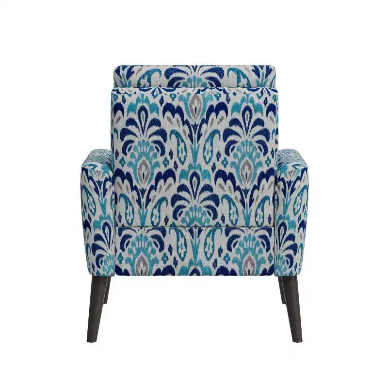 Poltrona Mid-Century in Damasco Blu Cobalto e Grigio, 1 Posto