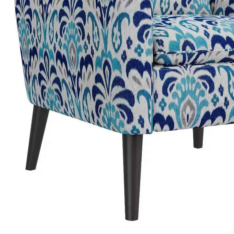 Poltrona Mid-Century in Damasco Blu Cobalto e Grigio, 1 Posto