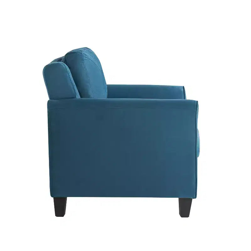 Poltrona d'accento trapuntata in velluto blu con braccioli, seduta singola