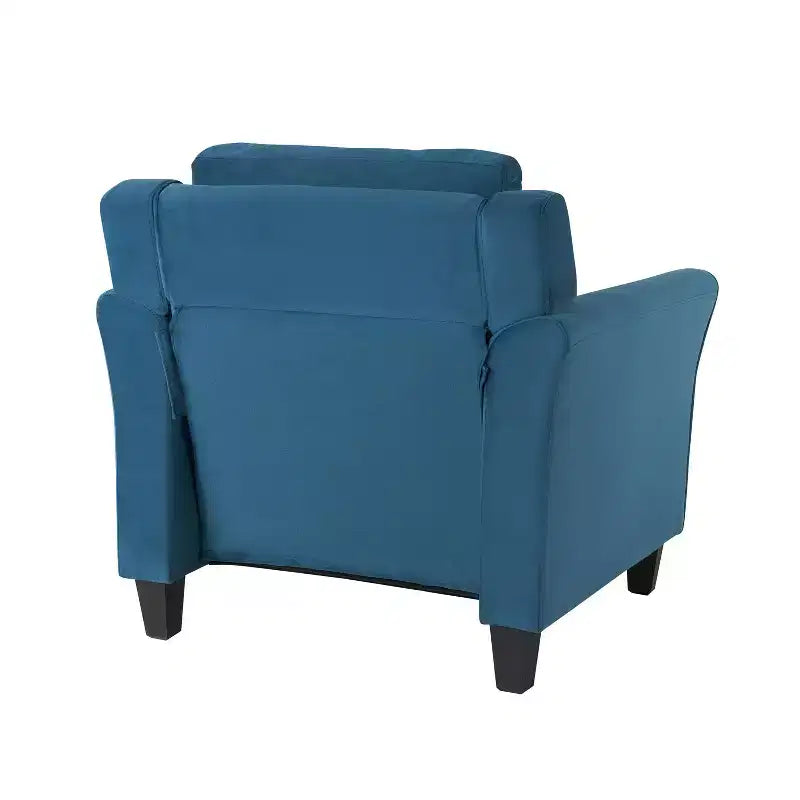 Poltrona d'accento trapuntata in velluto blu con braccioli, seduta singola