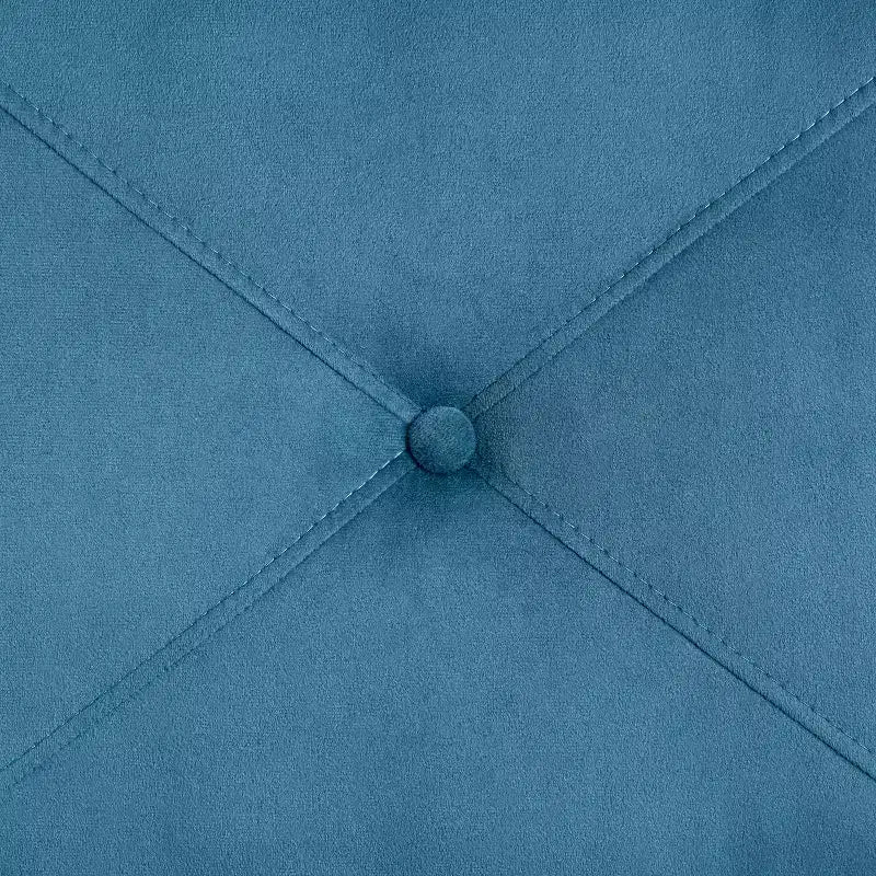 Poltrona d'accento trapuntata in velluto blu con braccioli, seduta singola