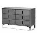 Comò a 6 cassetti in velluto grigio ardesia/nero moderno