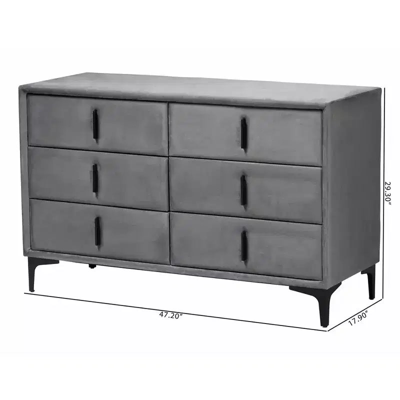 Comò a 6 cassetti in velluto grigio ardesia/nero moderno