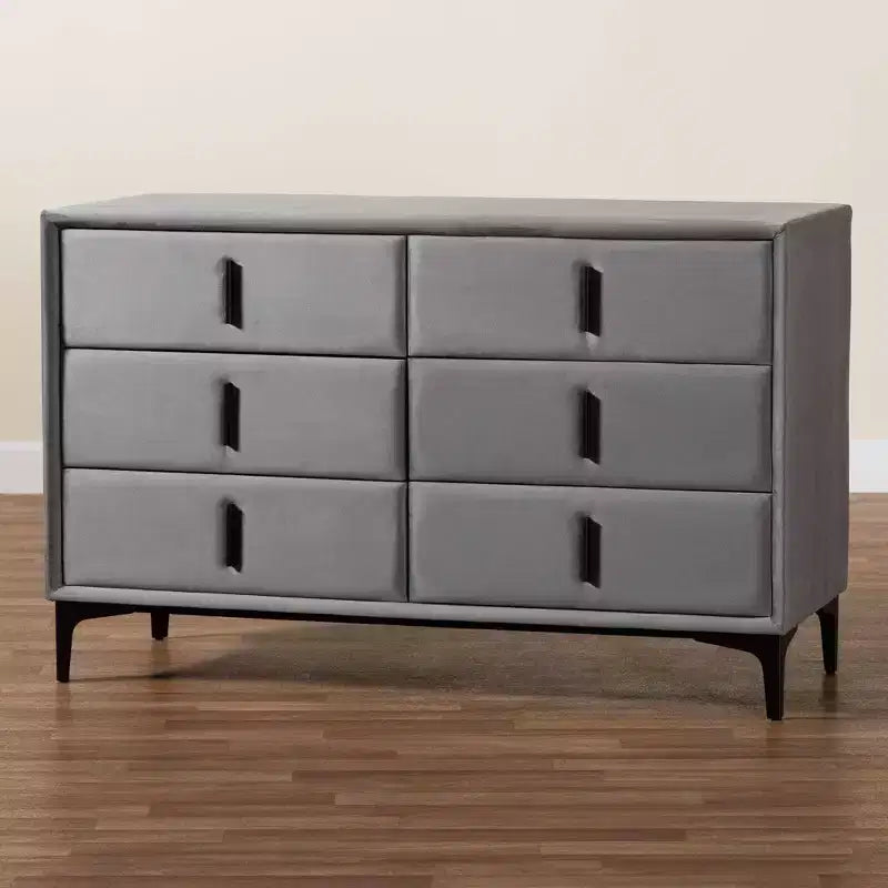 Comò a 6 cassetti in velluto grigio ardesia/nero moderno