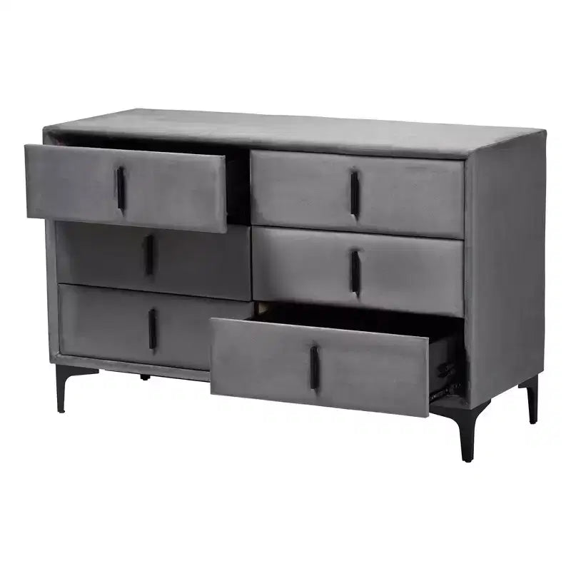 Comò a 6 cassetti in velluto grigio ardesia/nero moderno