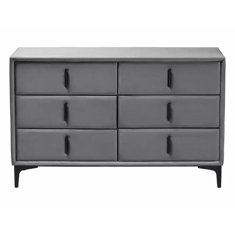 Comò a 6 cassetti in velluto grigio ardesia/nero moderno