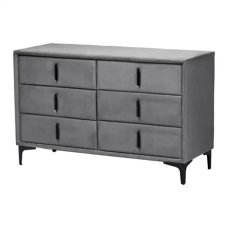 Comò a 6 cassetti in velluto grigio ardesia/nero moderno