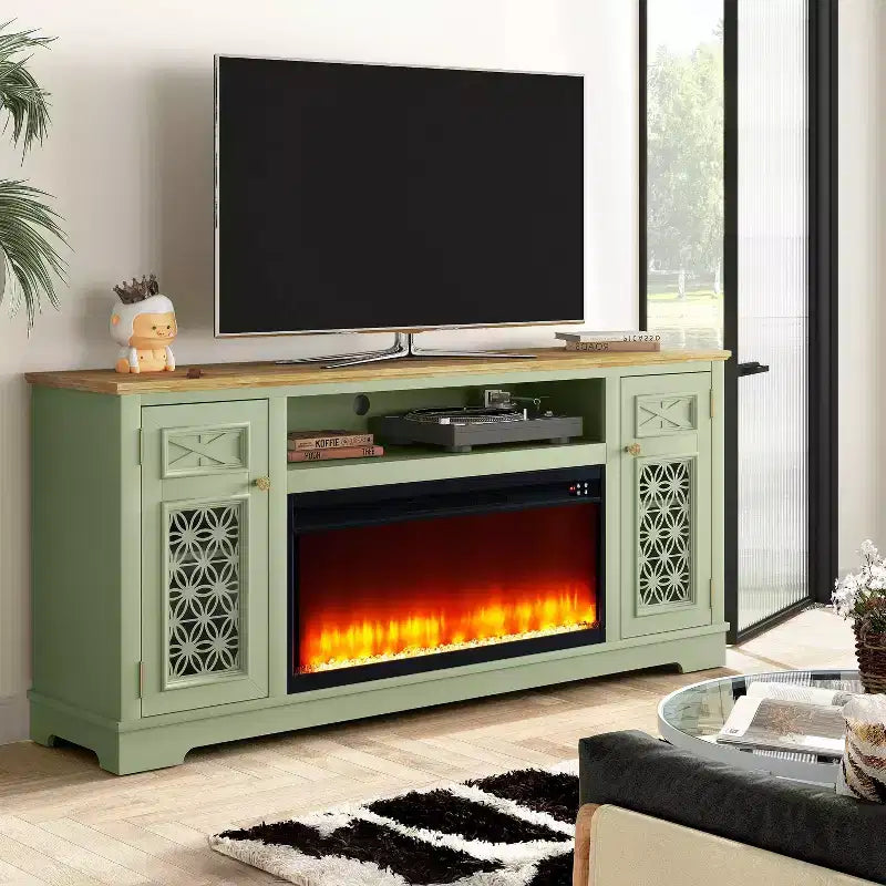 Mobile TV da Cascina Verde con Caminetto Elettrico, 70", Adatto per TV fino a 80"
