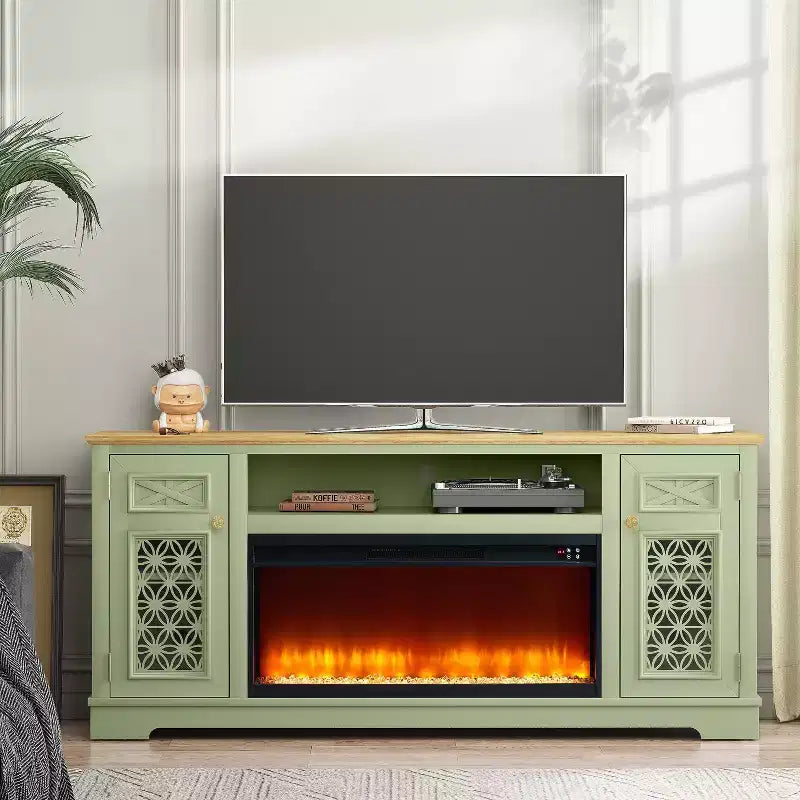 Mobile TV da Cascina Verde con Caminetto Elettrico, 70", Adatto per TV fino a 80"