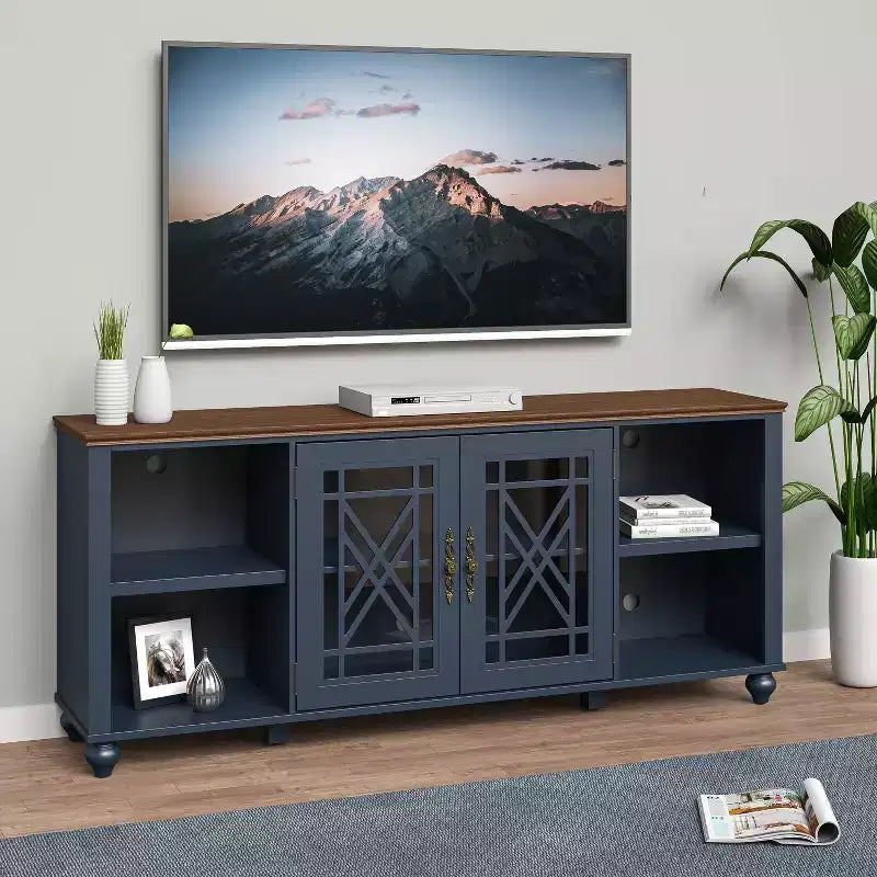 Mobile Porta TV da 70" Stile Vintage, Blu Navy, per TV fino a 80"