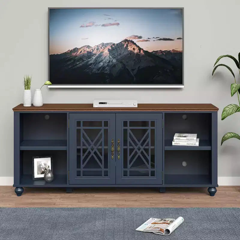 Mobile Porta TV da 70" Stile Vintage, Blu Navy, per TV fino a 80"