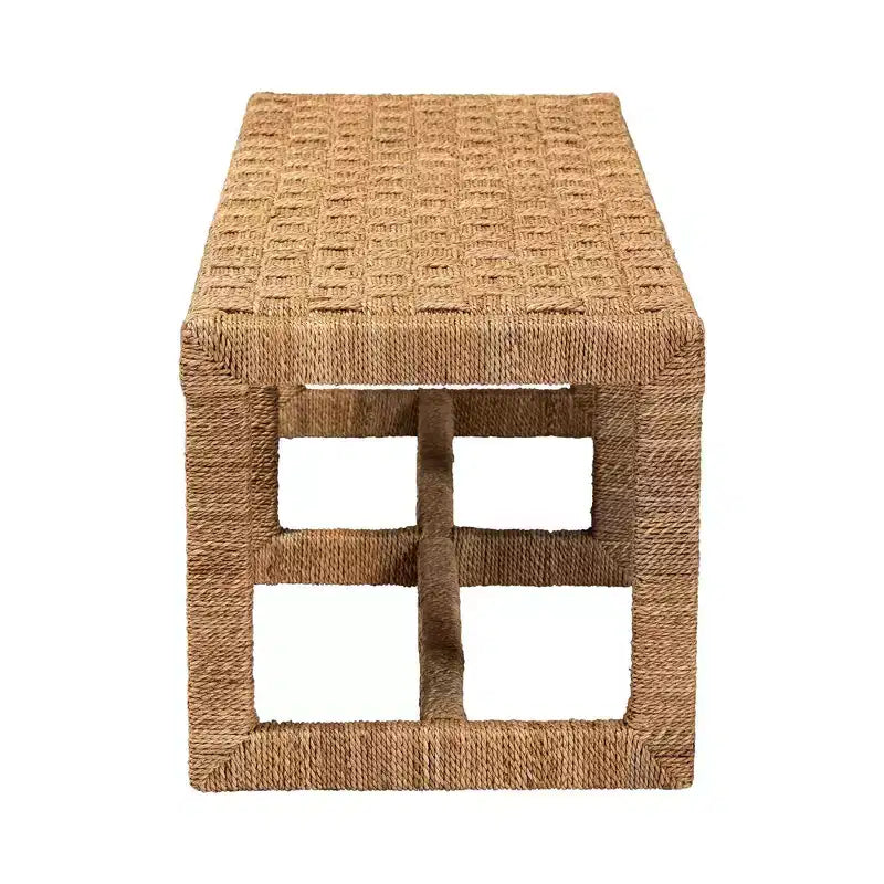 Panca accentata in giunco marino naturale e legno di mogano, a trama intrecciata, 1 posto