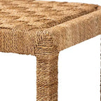 Panca accentata in giunco marino naturale e legno di mogano, a trama intrecciata, 1 posto