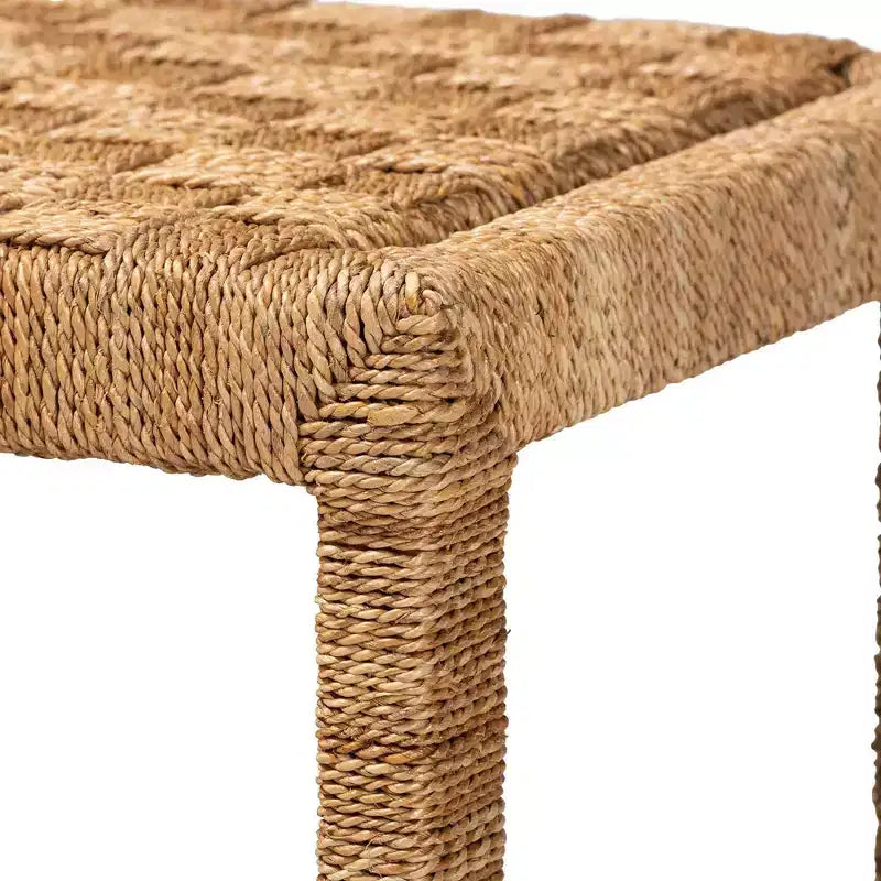 Panca accentata in giunco marino naturale e legno di mogano, a trama intrecciata, 1 posto
