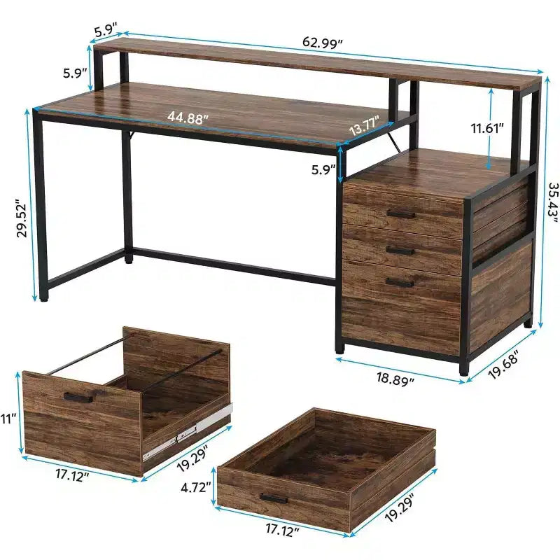 Scrivania da computer marrone da 160 cm con supporto per monitor, monoposto
