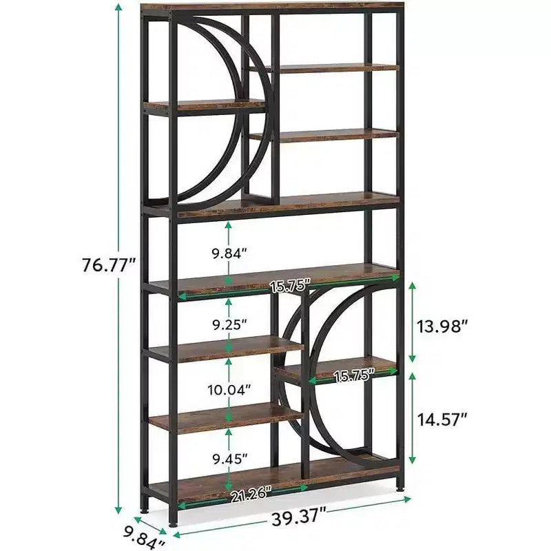 Libreria Etagere Geometrica a 8 Ripiani Marrone e Nera, con Mensole Aperte, Monoutente