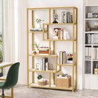 Libreria Etagere 8 Ripiani Bianca e Dorata, Montaggio Singolo