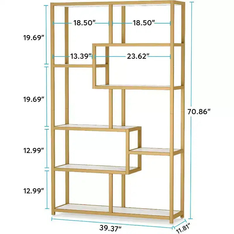 Libreria Etagere 8 Ripiani Bianca e Dorata, Montaggio Singolo