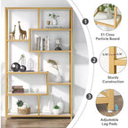Libreria Etagere 8 Ripiani Bianca e Dorata, Montaggio Singolo