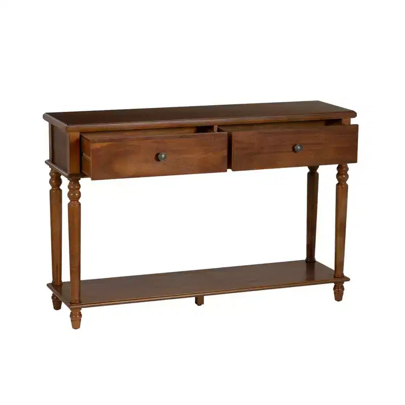Consolle rustica marrone nocciola con 2 cassetti e ripiano aperto