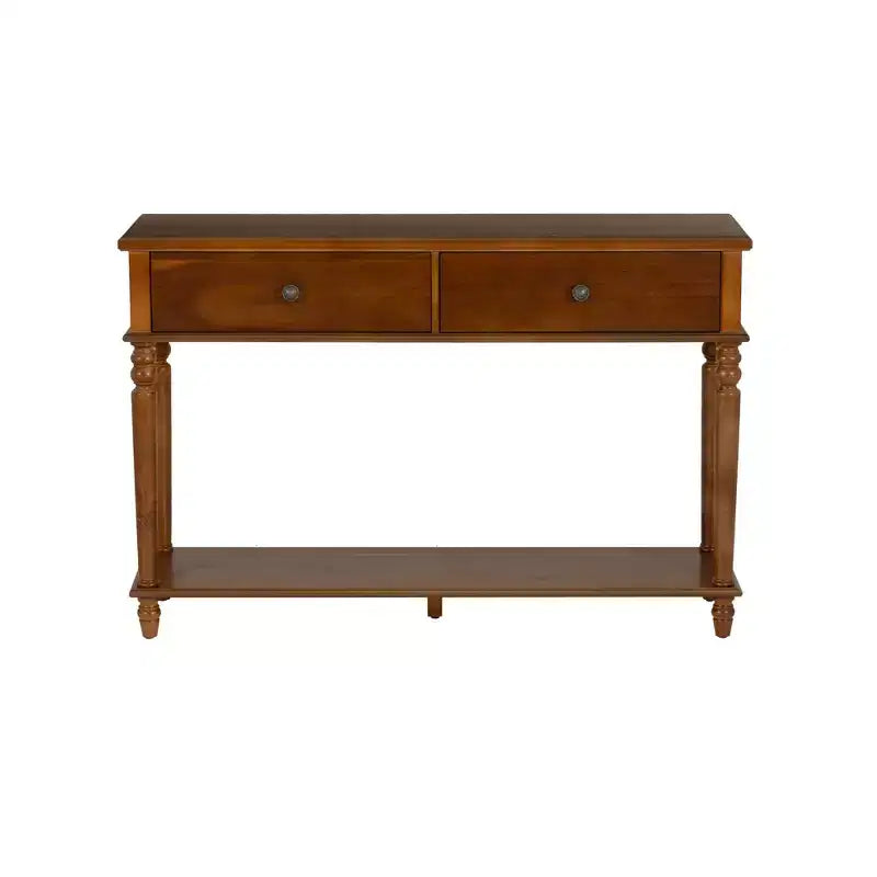 Consolle rustica marrone nocciola con 2 cassetti e ripiano aperto