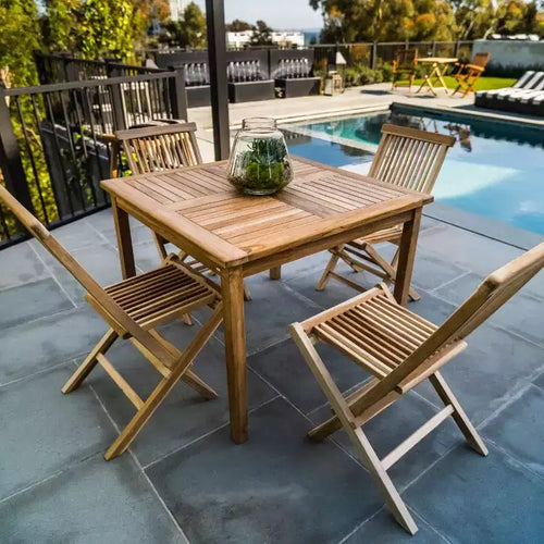 Nordic Teak 39 4-Person Natural Outdoor Square Dining Table - Beige