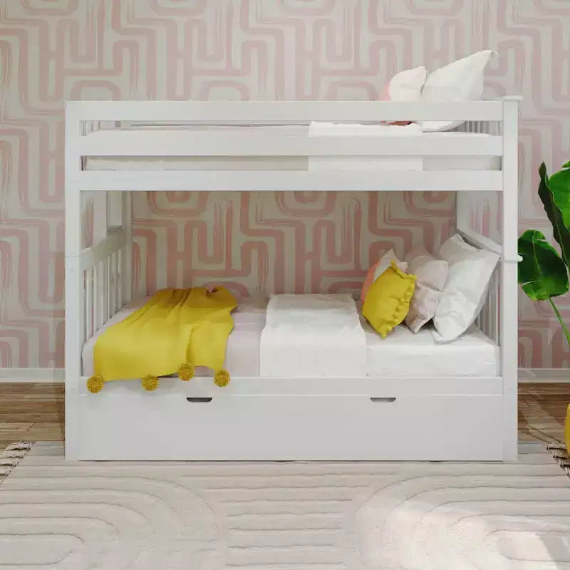 Letto a castello Twin-Over-Twin con rotelle e scala laterale, argilla/bianco, 3 posti letto