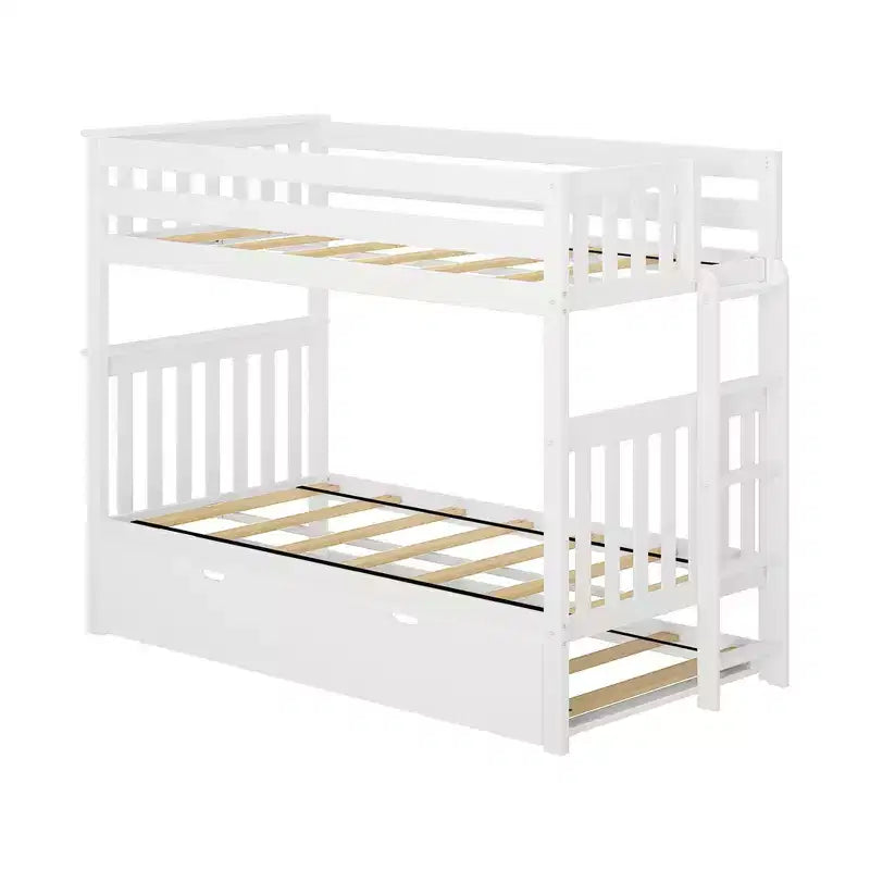 Letto a castello Twin-Over-Twin con rotelle e scala laterale, argilla/bianco, 3 posti letto