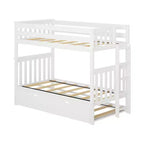 Letto a castello Twin-Over-Twin con rotelle e scala laterale, argilla/bianco, 3 posti letto