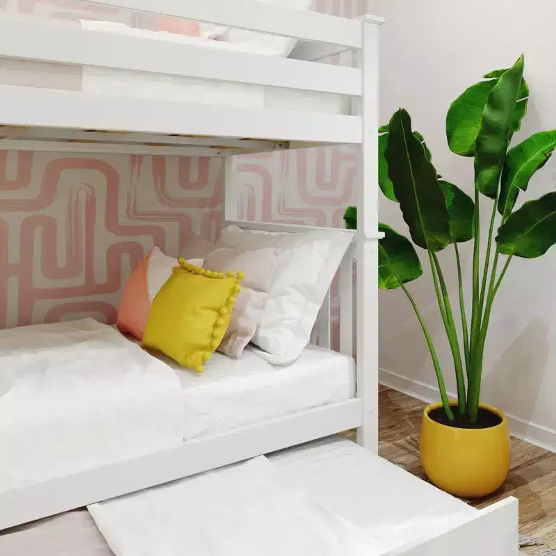 Letto a castello Twin-Over-Twin con rotelle e scala laterale, argilla/bianco, 3 posti letto