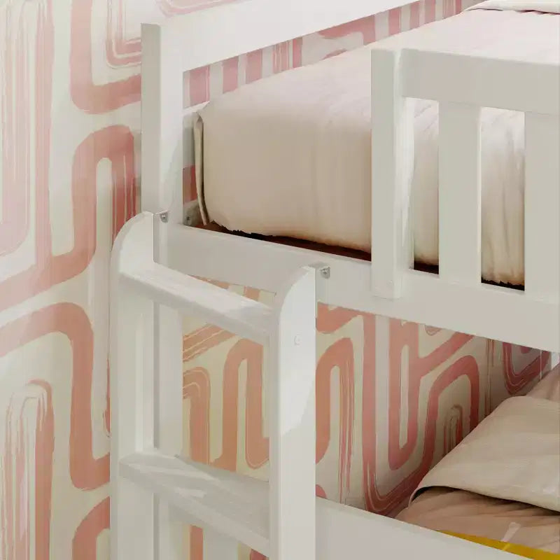 Letto a castello Twin-Over-Twin con rotelle e scala laterale, argilla/bianco, 3 posti letto