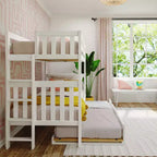 Letto a castello Twin-Over-Twin con rotelle e scala laterale, argilla/bianco, 3 posti letto