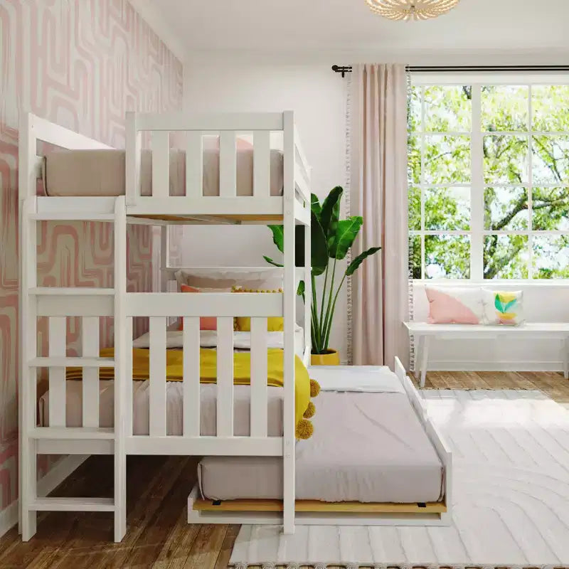 Letto a castello Twin-Over-Twin con rotelle e scala laterale, argilla/bianco, 3 posti letto